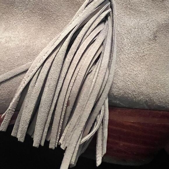 Sam Edelman boots Paige fringe bootie suede greige ankle stacked heel Sz 7.5 - Picture 9 of 13